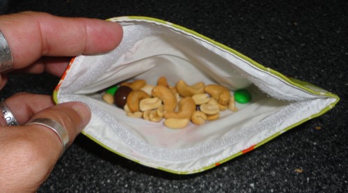 reusable snack bag with snacks